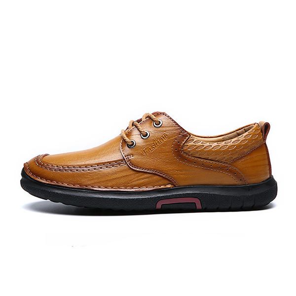 Zapatos Oxfords Con Cordones De Cuero Genuino Con Suela Suave Y Cómoda Informal Para Hombre