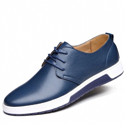 Zapatos Planos De Cuero Para Hombre Informales Al Aire Libre Con Cordones Suaves Con Punta Redonda Oxfords