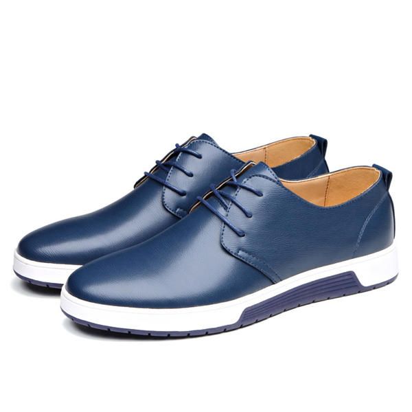 Zapatos Planos De Cuero Para Hombre Informales Al Aire Libre Con Cordones Suaves Con Punta Redonda Oxfords