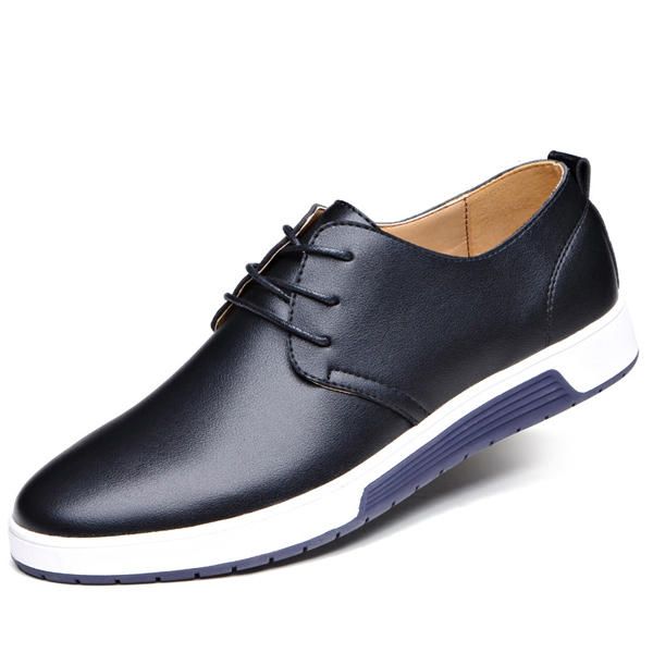 Zapatos Planos De Cuero Para Hombre Informales Al Aire Libre Con Cordones Suaves Con Punta Redonda Oxfords