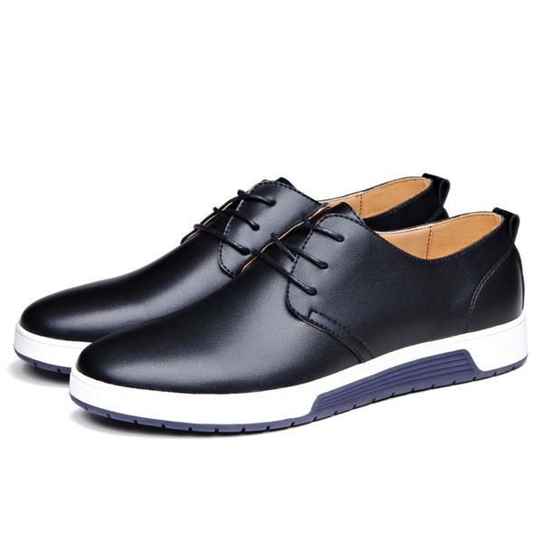 Zapatos Planos De Cuero Para Hombre Informales Al Aire Libre Con Cordones Suaves Con Punta Redonda Oxfords