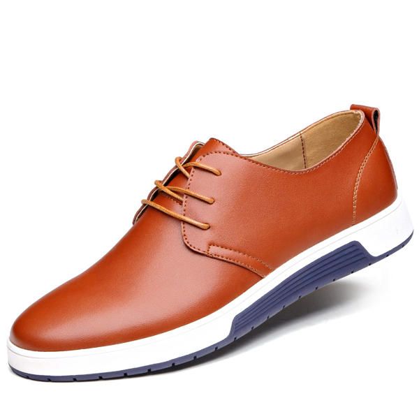 Zapatos Planos De Cuero Para Hombre Informales Al Aire Libre Con Cordones Suaves Con Punta Redonda Oxfords