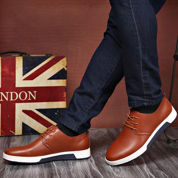 Zapatos Planos De Cuero Para Hombre Informales Al Aire Libre Con Cordones Suaves Con Punta Redonda Oxfords