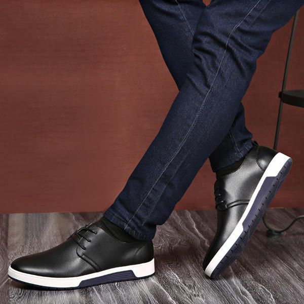 Zapatos Planos De Cuero Para Hombre Informales Al Aire Libre Con Cordones Suaves Con Punta Redonda Oxfords