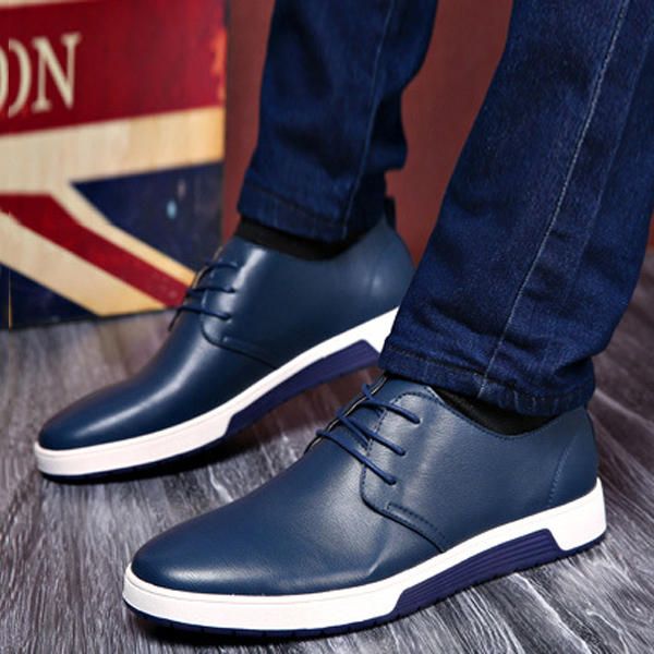 Zapatos Planos De Cuero Para Hombre Informales Al Aire Libre Con Cordones Suaves Con Punta Redonda Oxfords