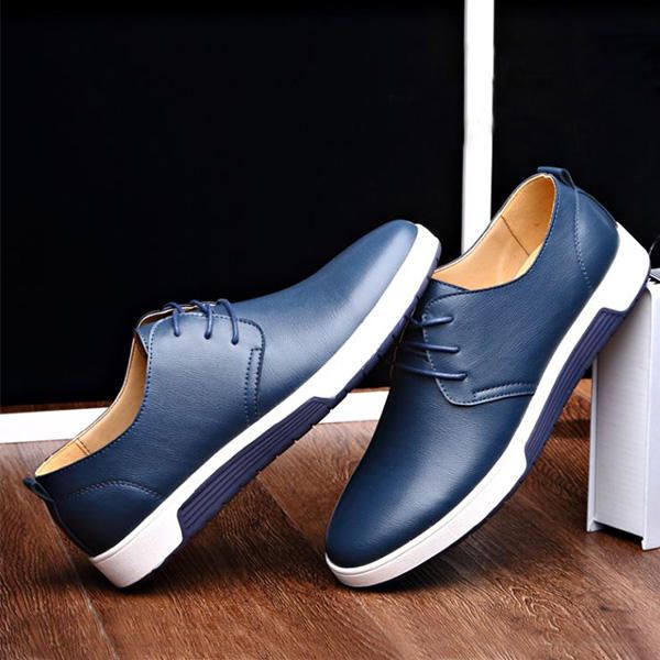 Zapatos Planos De Cuero Para Hombre Informales Al Aire Libre Con Cordones Suaves Con Punta Redonda Oxfords