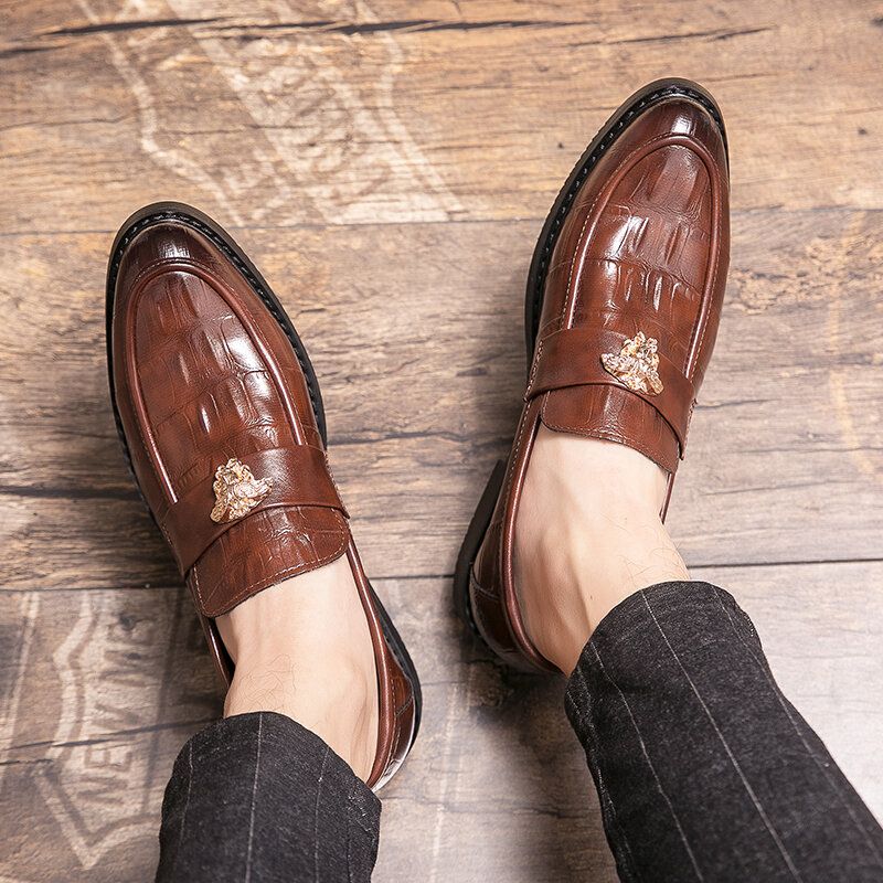 Zapatos De Vestir Casuales De Negocios Con Deslizamiento De Especias De Cuero Genuino Para Hombres