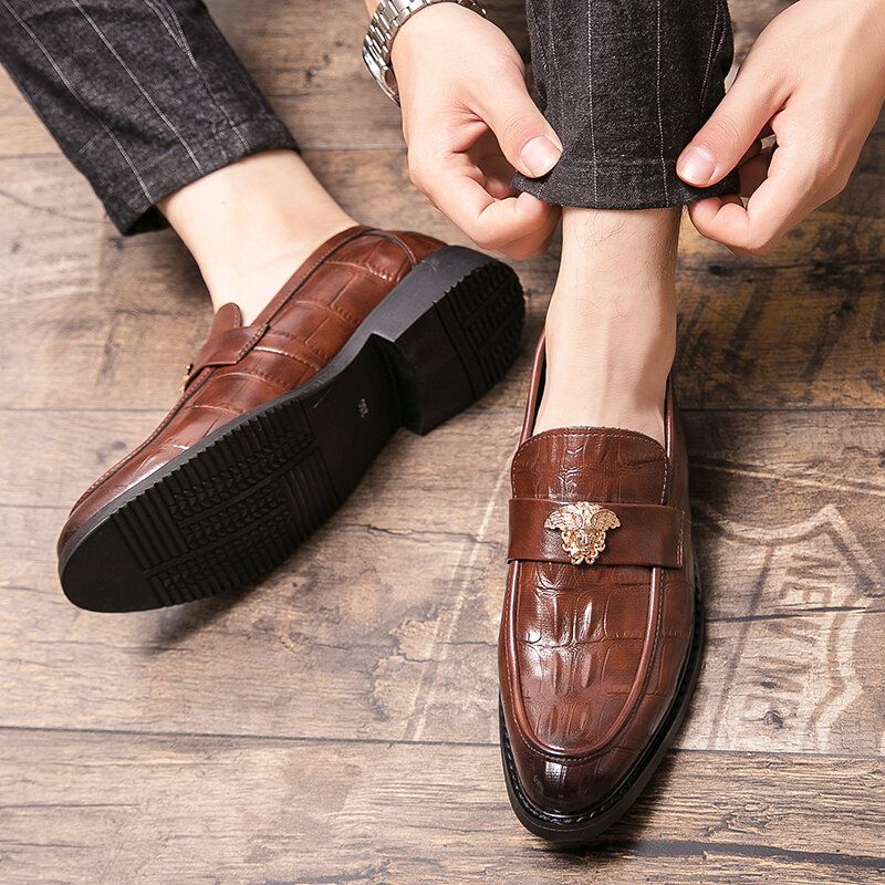 Zapatos De Vestir Casuales De Negocios Con Deslizamiento De Especias De Cuero Genuino Para Hombres