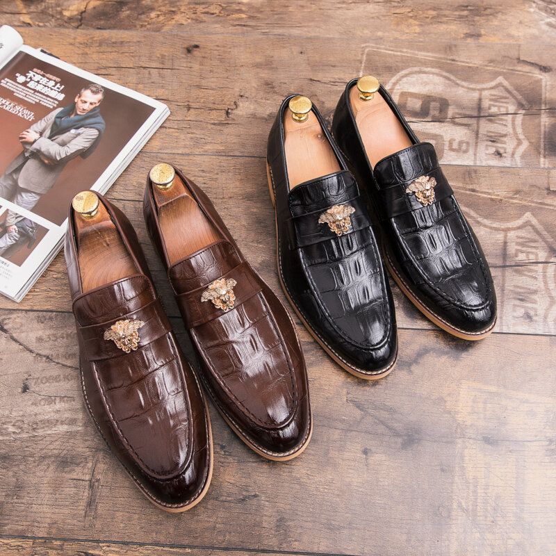 Zapatos De Vestir Con Patrón De Cuero Genuino Para Hombres Casual Business Oxfords