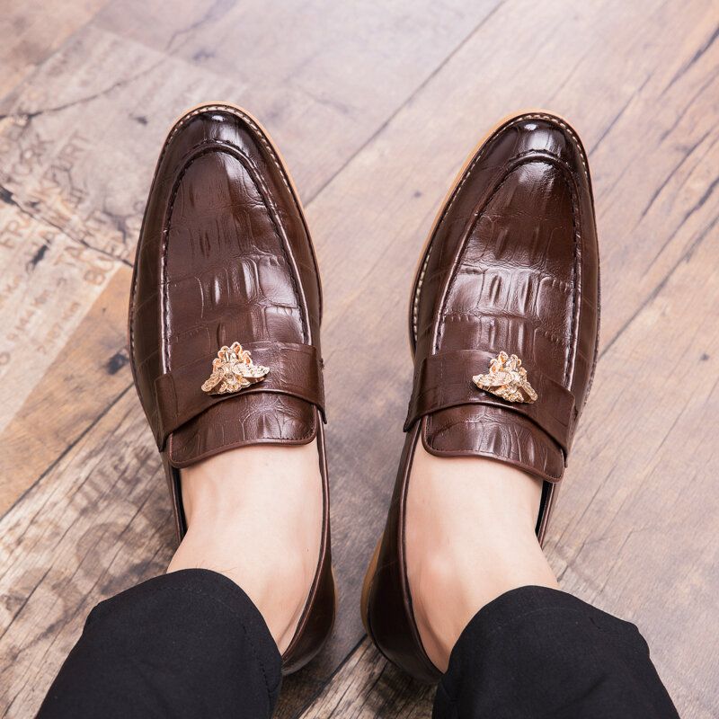 Zapatos De Vestir Con Patrón De Cuero Genuino Para Hombres Casual Business Oxfords