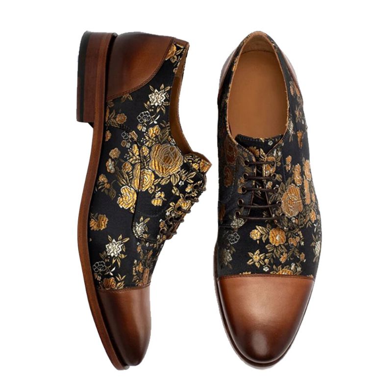 Zapatos De Vestir Formales Casuales Cómodos Con Punta De Casquillo Estilo Británico Con Estampado Floral Para Hombres