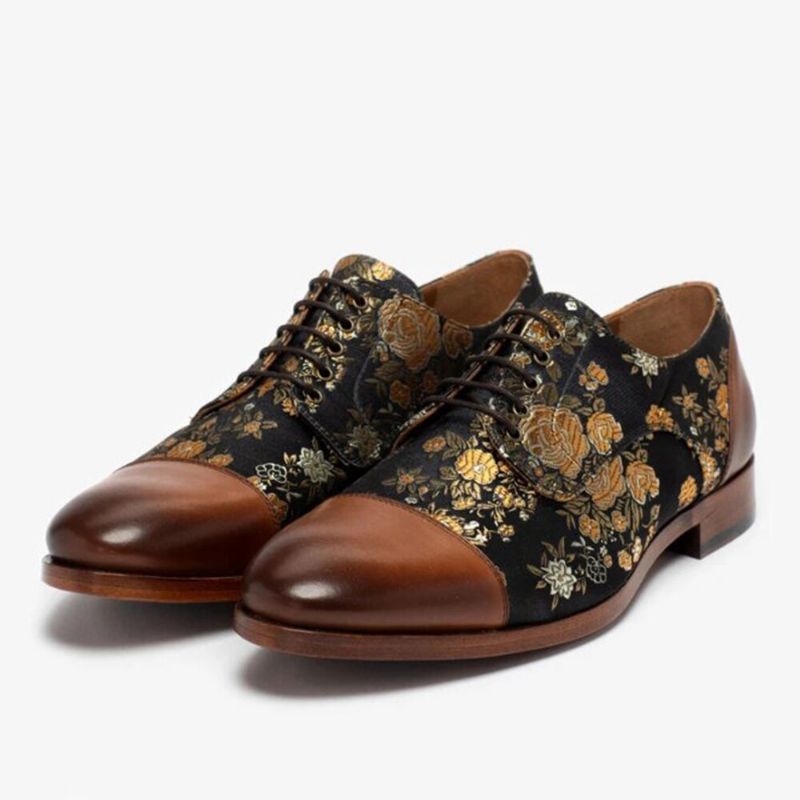 Zapatos De Vestir Formales Casuales Cómodos Con Punta De Casquillo Estilo Británico Con Estampado Floral Para Hombres