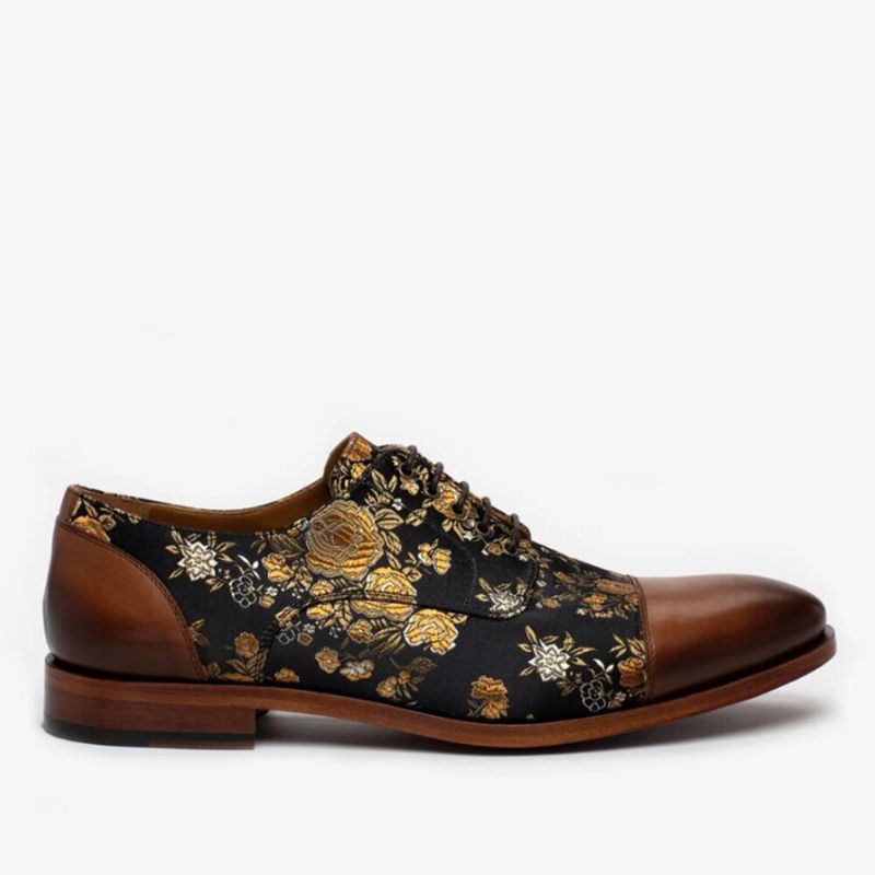 Zapatos De Vestir Formales Casuales Cómodos Con Punta De Casquillo Estilo Británico Con Estampado Floral Para Hombres