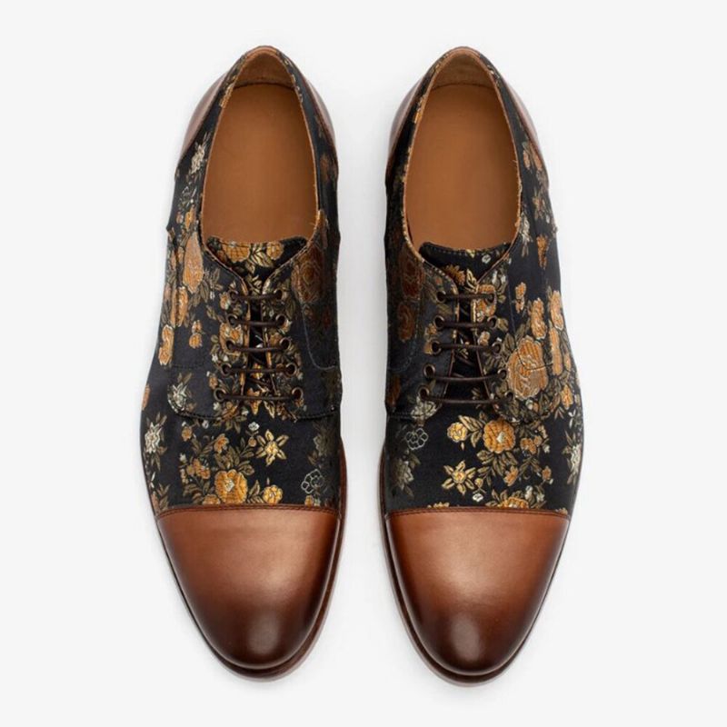 Zapatos De Vestir Formales Casuales Cómodos Con Punta De Casquillo Estilo Británico Con Estampado Floral Para Hombres