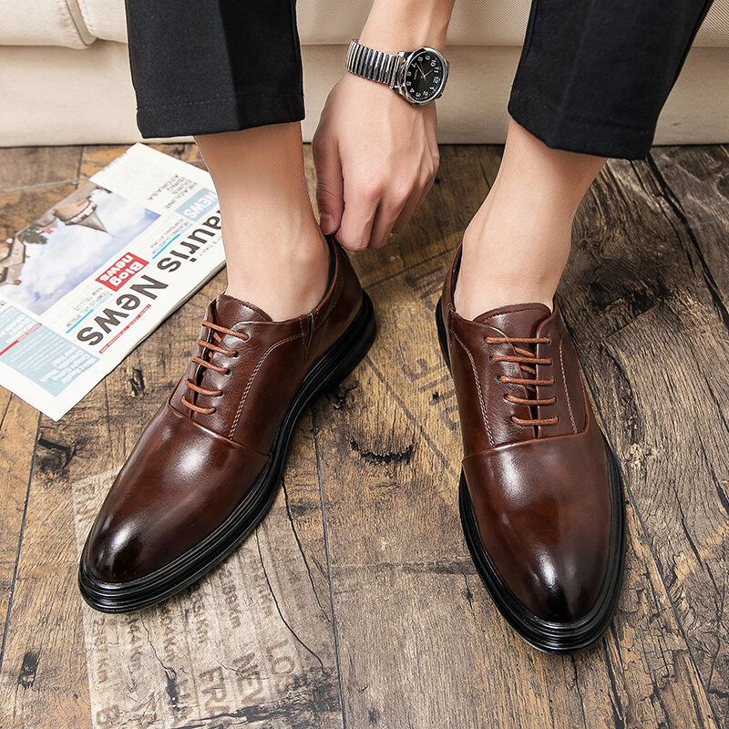 Zapatos De Vestir De Negocios Casuales Ligeros Con Especias De Cuero Genuino Para Hombres