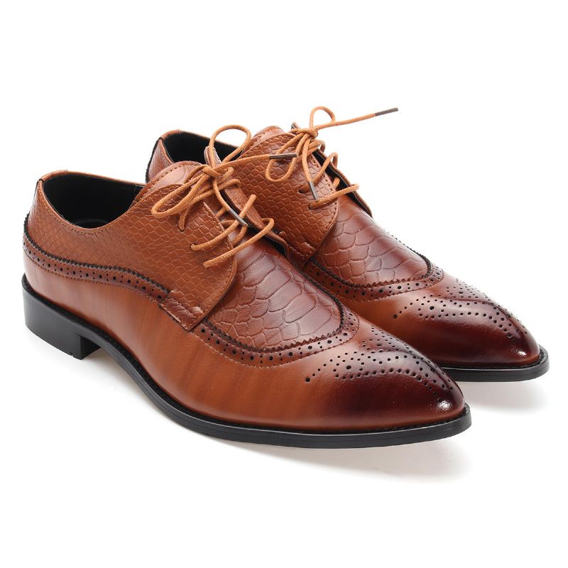 Zapatos De Vestir De Punta Puntiaguda Clásicos Tallados Brogue Modernos Para Hombres