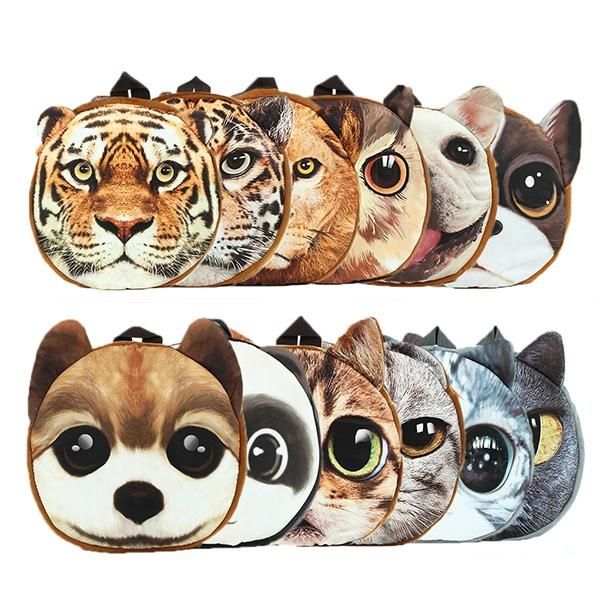 3d Cartoon Dog Cat Face Pattern Mujeres Mochila Animal Schoolbag