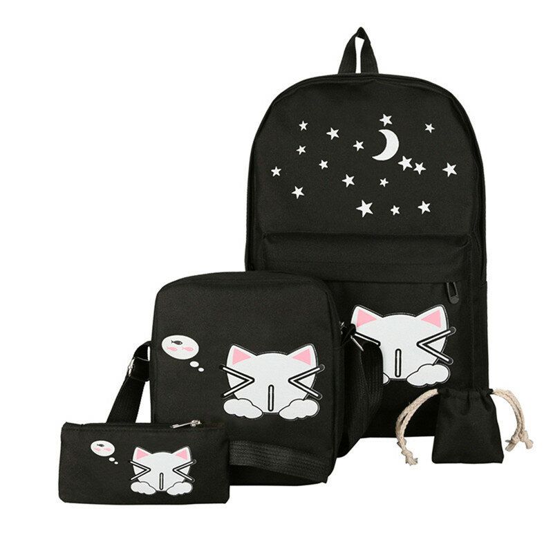 4pcs Mujeres Niñas Lona Escuela Mochila Mochila De Viaje Bolso De Hombro Monedero