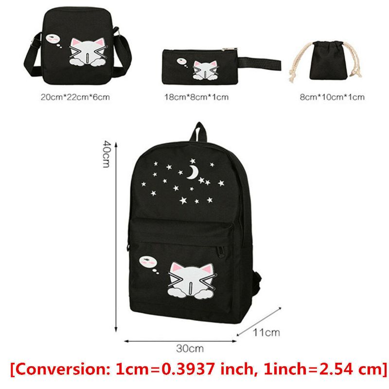 4pcs Mujeres Niñas Lona Escuela Mochila Mochila De Viaje Bolso De Hombro Monedero