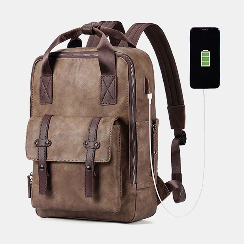 Bolsa De Carga Usb Multifunción Para Hombres Mochila Sólida De Gran Capacidad