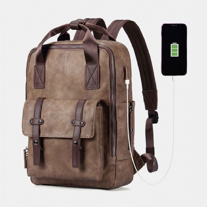 Bolsa De Carga Usb Multifunción Para Hombres Mochila Sólida De Gran Capacidad