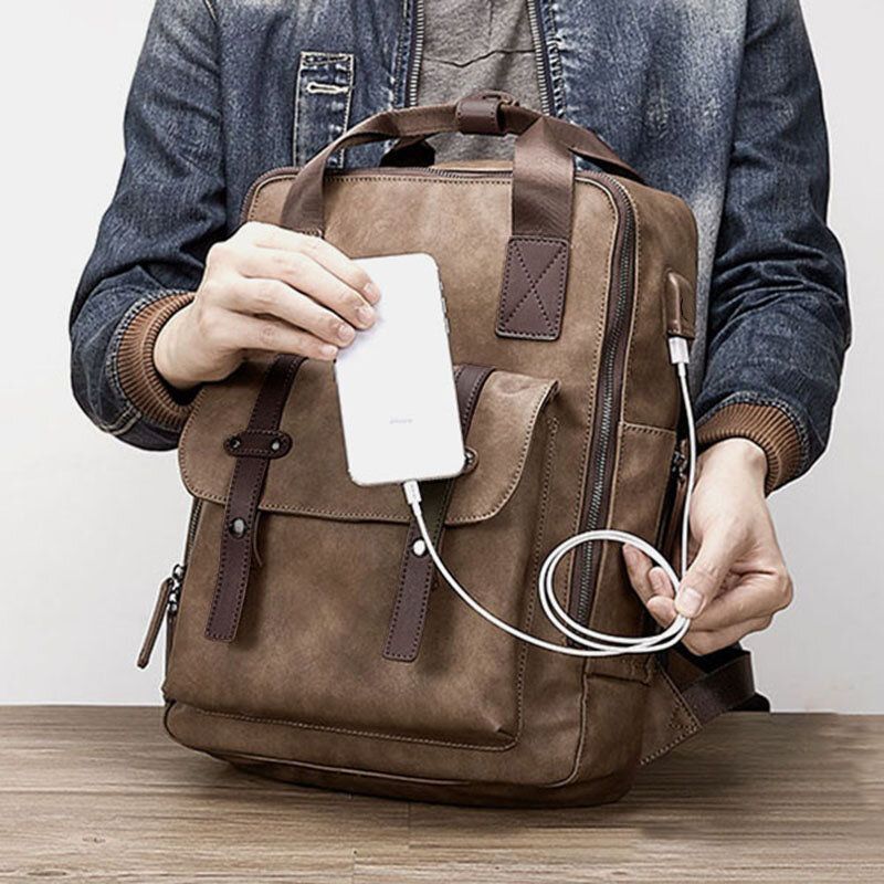 Bolsa De Carga Usb Multifunción Para Hombres Mochila Sólida De Gran Capacidad