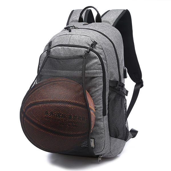 Bolsa De Deporte Multifunción De Lona Para Hombre Mochila Informal Mochila De Baloncesto De 17 Pulgada Con Puerto De Carga Usb