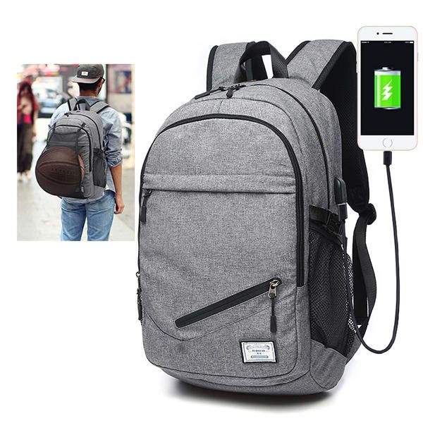 Bolsa De Deporte Multifunción De Lona Para Hombre Mochila Informal Mochila De Baloncesto De 17 Pulgada Con Puerto De Carga Usb