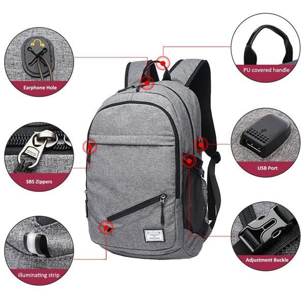 Bolsa De Deporte Multifunción De Lona Para Hombre Mochila Informal Mochila De Baloncesto De 17 Pulgada Con Puerto De Carga Usb