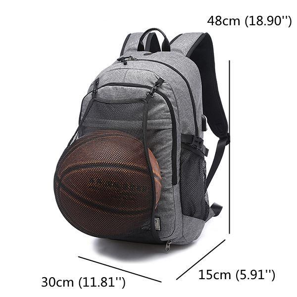 Bolsa De Deporte Multifunción De Lona Para Hombre Mochila Informal Mochila De Baloncesto De 17 Pulgada Con Puerto De Carga Usb