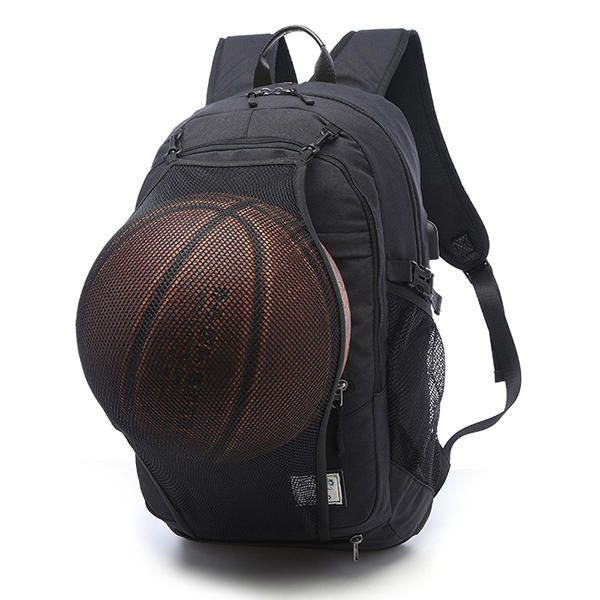 Bolsa De Deporte Multifunción De Lona Para Hombre Mochila Informal Mochila De Baloncesto De 17 Pulgada Con Puerto De Carga Usb