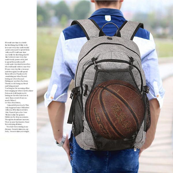 Bolsa De Deporte Multifunción De Lona Para Hombre Mochila Informal Mochila De Baloncesto De 17 Pulgada Con Puerto De Carga Usb