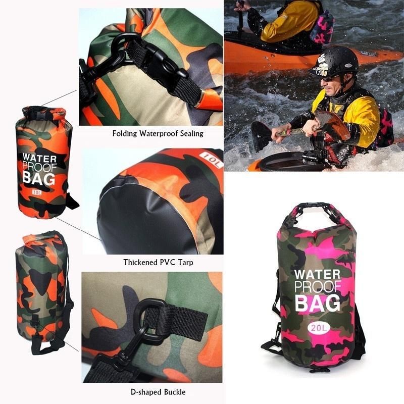 Bolsa Ligera Impermeable De Camuflaje Bolsa Seca Camo Saco De Compresión Para Canotaje Camping Kayak Playa Rafting Senderismo Y Pesca