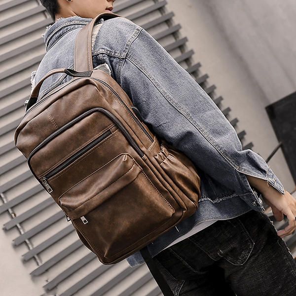 Bolso De Hombro De Mochila Para Portátil De Piel Sintética Para Hombres