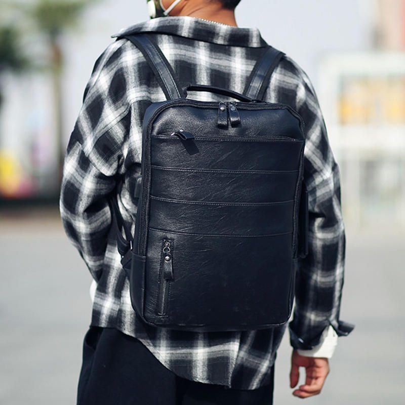 Bolso Mochila De Gran Capacidad De Piel Sintética Para Hombre