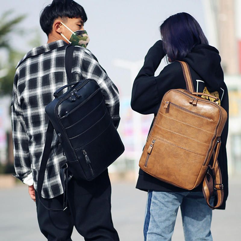 Bolso Mochila De Gran Capacidad De Piel Sintética Para Hombre