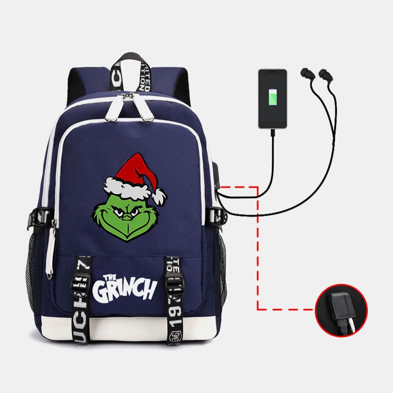 Carga Usb Unisex Festiva Casual Estilo Navideño Cabello Verde Patrón De Monstruo Mochila Escolar Mochila