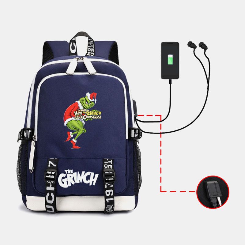 Carga Usb Unisex Festiva Casual Estilo Navideño Cabello Verde Patrón De Monstruo Mochila Escolar Mochila