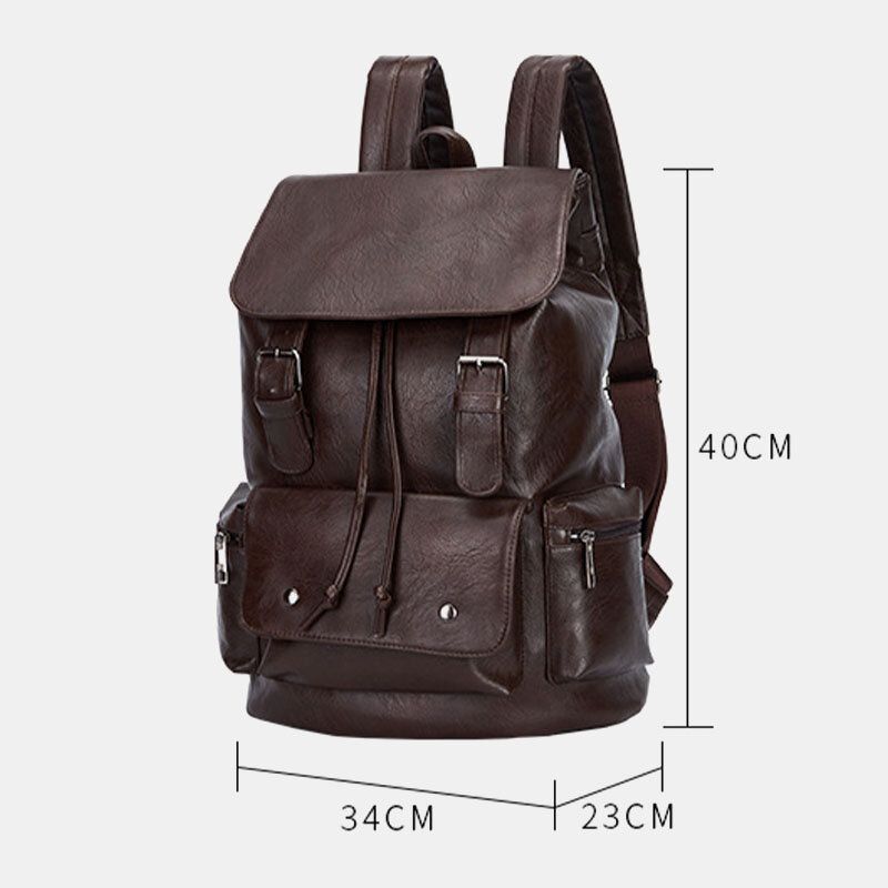 Cerrojo Con Cordón De Cuero Pu Para Hombres Gran Capacidad Impermeable Para Viajes Al Aire Libre Bolso Para Computadora Bolsos De Hombro Mochila