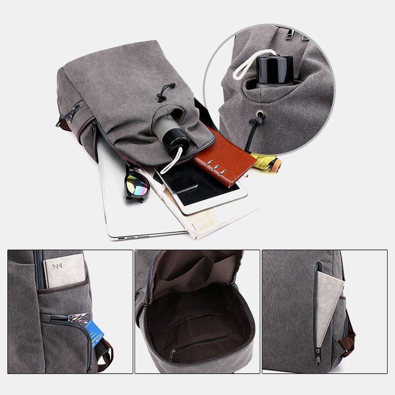 Hombre Canvas Fold De Gran Capacidad Casual Travel 14 Pulgadas Laptop Bag Travel Bag Mochila Escolar Mochila