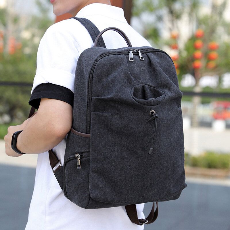 Hombre Canvas Fold De Gran Capacidad Casual Travel 14 Pulgadas Laptop Bag Travel Bag Mochila Escolar Mochila