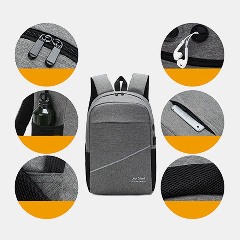 Hombres 3pcs Nylon Carga Usb Resistencia Al Desgaste Moda Casual Laptop Bag Mochila Crossbody Bag Clutch Bag