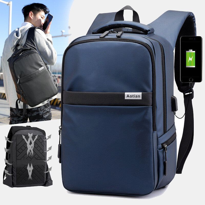 Hombres Carga Usb Nylon Al Aire Libre Viaje Impermeable Gran Capacidad Bolsa Para Computadora Portátil De 13 Pulgadas Bolsa De Viaje Mochila