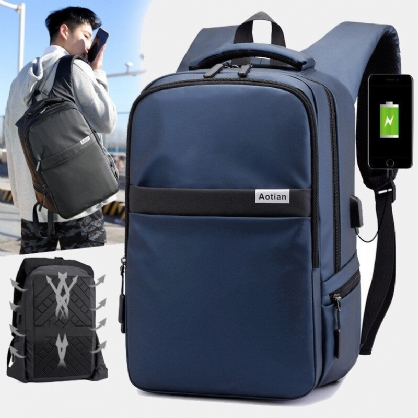 Hombres Carga Usb Nylon Al Aire Libre Viaje Impermeable Gran Capacidad Bolsa Para Computadora Portátil De 13 Pulgadas Bolsa De Viaje Mochila