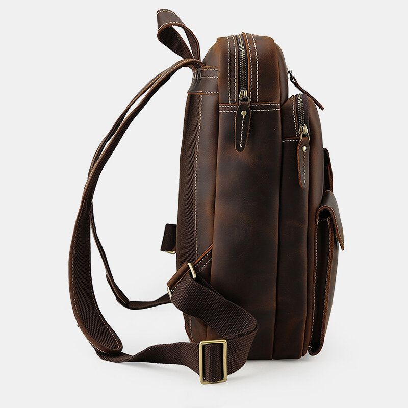 Hombres De Cuero Genuino De Gran Capacidad Retro Casual Moda 14 Pulgadas Bolsa Para Computadora Portátil Bolsa De Viaje Mochila De Negocios