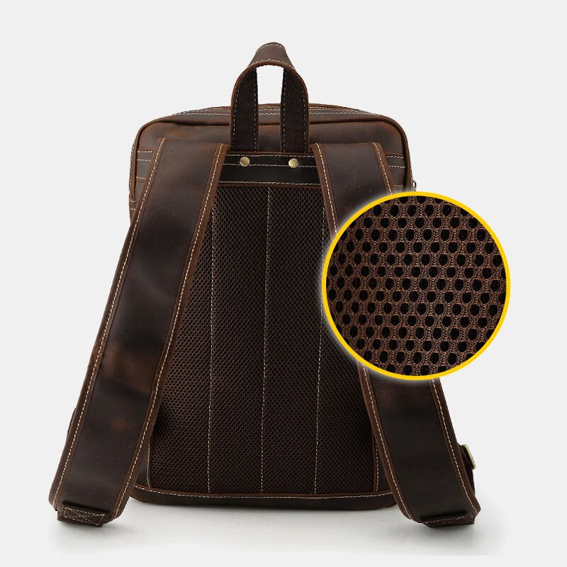 Hombres De Cuero Genuino De Gran Capacidad Retro Casual Moda 14 Pulgadas Bolsa Para Computadora Portátil Bolsa De Viaje Mochila De Negocios