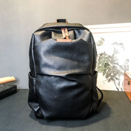 Hombres De Cuero De Imitación De Gran Capacidad A Prueba De Agua De 14 Pulgadas Mochila Escolar Para Computadora Portátil Mochila De Viaje