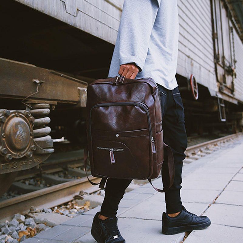 Hombres De Cuero De Imitación De Gran Capacidad Retro Ordenador Mochila Bolsa De Viaje Caliente