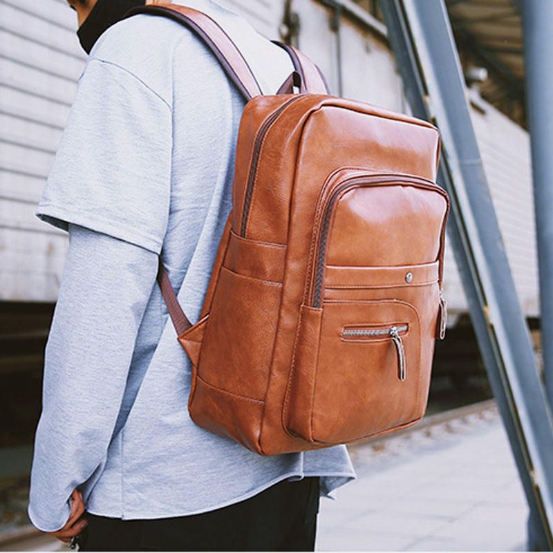 Hombres De Cuero De Imitación De Gran Capacidad Retro Ordenador Mochila Bolsa De Viaje Caliente