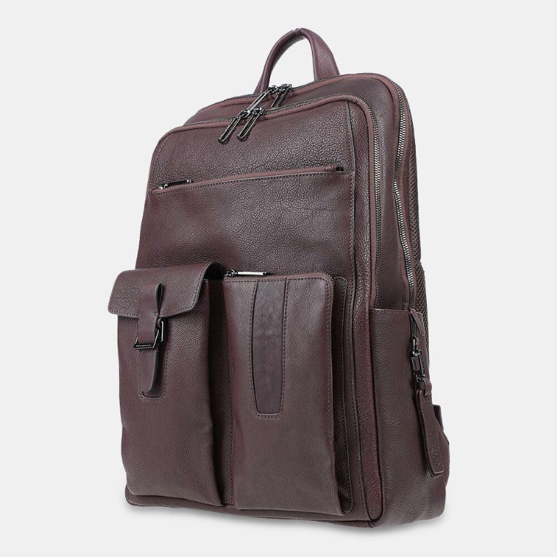 Hombres De Cuero Pu De Gran Capacidad Multibolsillos Antirrobo Transpirable Vintage 15.6 Pulgadas Bolsa Para Computadora Portátil Mochila De Viaje